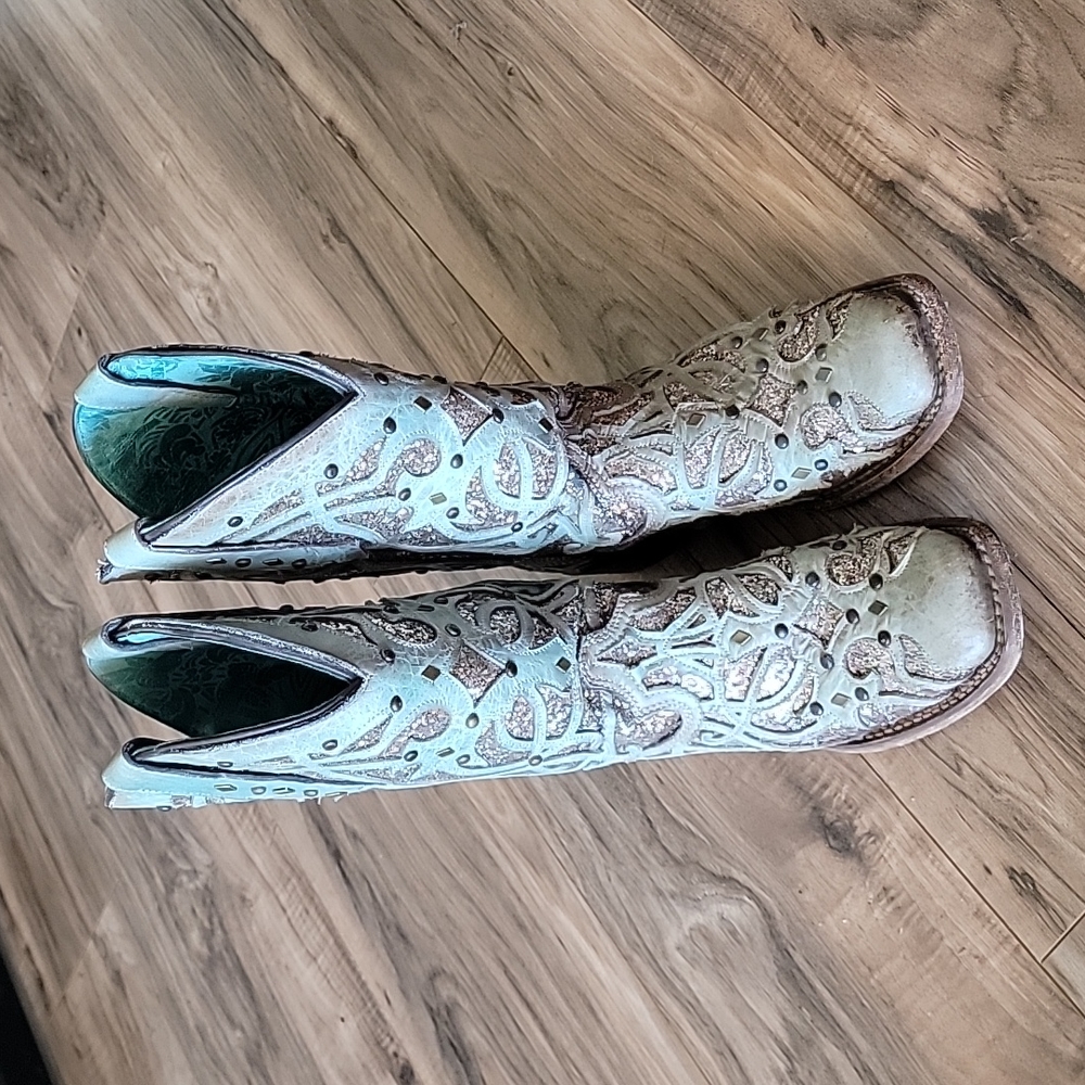 7B Mint Glitter Corral Boots Square Toe